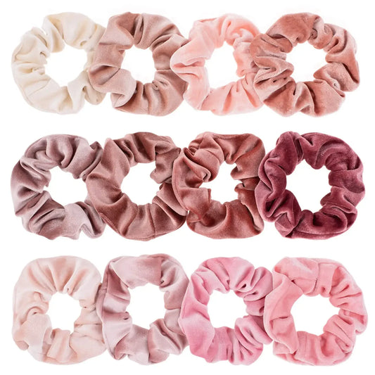 12Pcs Blush Theme Scrunchies Velvet Elastics for Women Pink Bobbles Soft Lovers Scrunchy Classic Thick Hair Ties Gifts for Girls