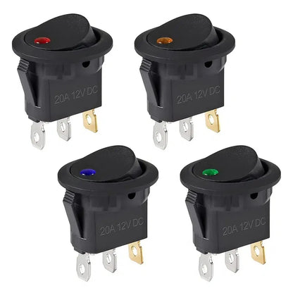 4Pcs Lighted Rocker Switch Waterproof DC 12V 20A Round Rocker Toggle Switch 3 Pins Toggle Buttons for Car Automotive Boat Truck
