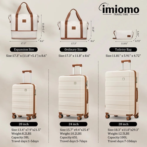imiomo Travel Luggage Sets, Hard Shell Lightweight Carry on Suitcase with Travel Bag, TSA Lock, Durable Silent Spinner Wheels