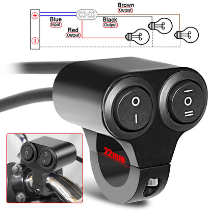 12V 10A 22mm 7/8" Motorcycle Handlebar Light Switch ON/OFF Button ON/OFF/ON Waterproof 3 Wires Motorbike Spotlight Retro Switch