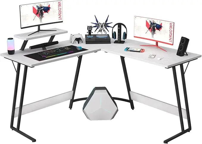 L Shaped Gaming Desk Computer Corner Desk Table with Large Monitor Riser Stand for Home Office Writing Workstation (51 Inch) ﻿