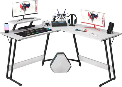 L Shaped Gaming Desk Computer Corner Desk Table with Large Monitor Riser Stand for Home Office Writing Workstation (51 Inch) ﻿