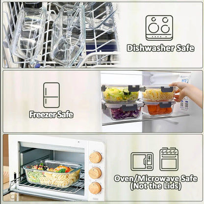 [10-Pack] Glass Meal Prep Containers W/ Lids, MCIRCO Food Storage Containers W/ Snap Locking Lids, Airtight Lunch Containers,