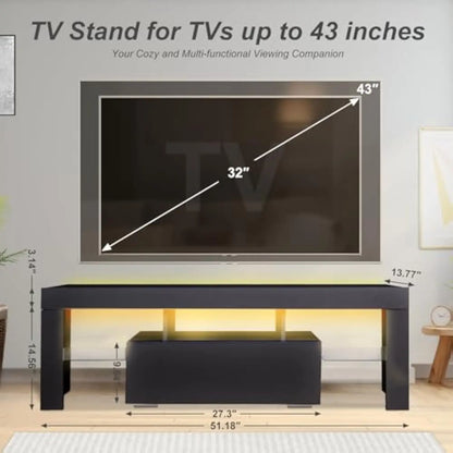 LED TV Stand with Large Storage Drawer for 32 40 50 55 Inch TVs, Modern Media Console TV Console Table with LED Lights Entertai