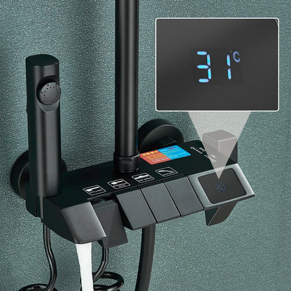 Rozin Black Smart Digital Display Shower Faucet Set Piano Style Rainlfall Bathroom System Grey Digital Mixer Tap Bidet Shower