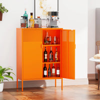 Orange 3 Tier Metal Storage Cabinet with Legs, 2 Door Metal Locker for Home, Office, Entryway and Hallway