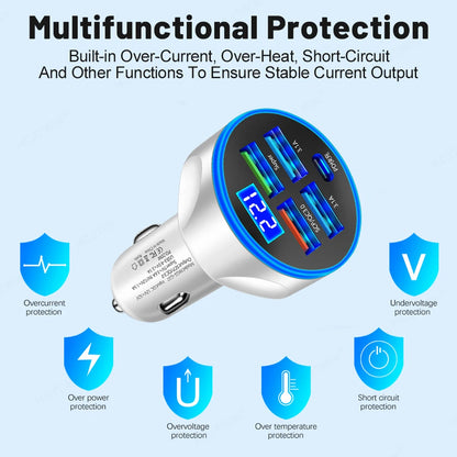 5 in 1 USB PD 250W Car Charger QC3.0 Type C Fast Charging Auto Mobile Phone Adapter For iPhone For iPhone Samsung Huawei