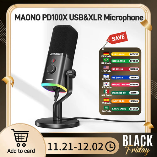 MAONO PD100X Dynamic Microphone.Software Noise Reduction Included.RGB gaming mic.Enhances gaming experience.Ideal for recording