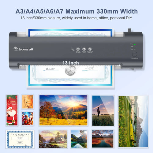BONSAII 13" Laminator for A3, Never Jam, Smart Temp, Long-Lasting Preservation, Ideal for Home/Office/Classroom