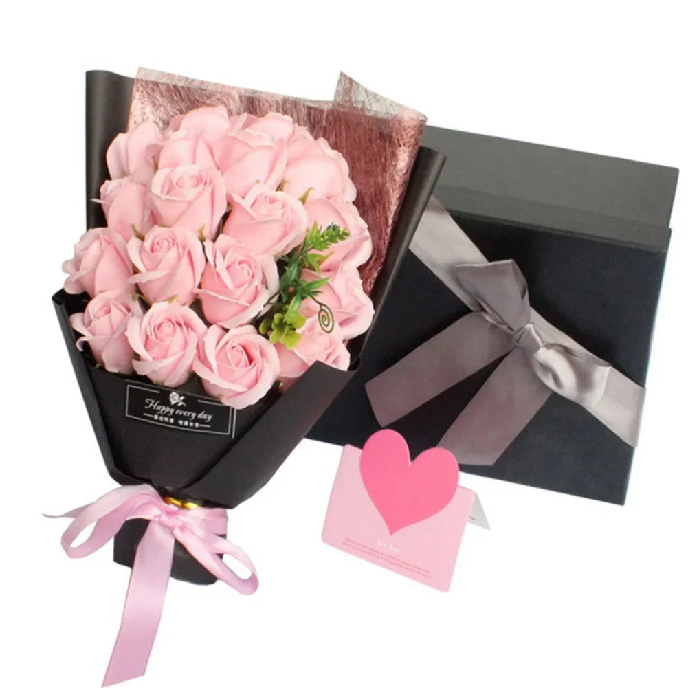 Soap Flower Bouquet with Gift Box Beautiful Flora Scented Bath Soap Flower in Case for Anniversary Valentine's Day Mother Day