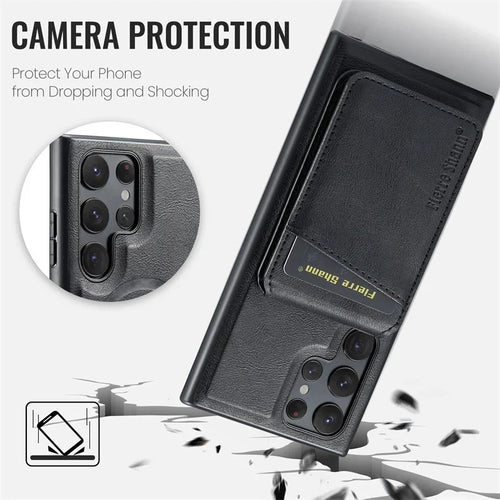 2 In 1 Magsafe Magnetic Leather Flip Phone Case for Samsung S24 S23 S22 Ultra Plus FE Wallet Cover Cards Holder Pocket Cover