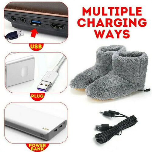 Winter USB Electric Heating Shoes for Women Men Comfortable Plush Foot Warmer Boots  warm Heated Shoes Slipper Indoor Outdoor
