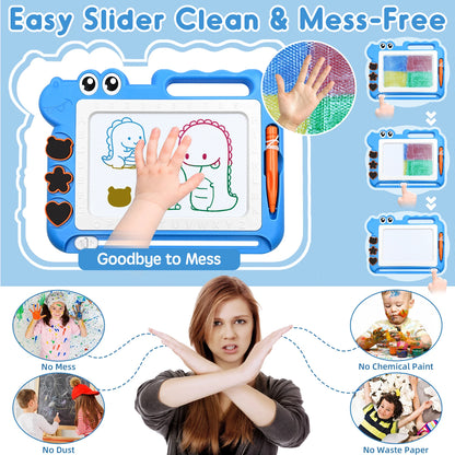 Magnetic Drawing Board Toddler Toys Gift for 3 Year Old Girls Boys, Sketch Writing Doodle Pad Age 4 Travel Games, Blue