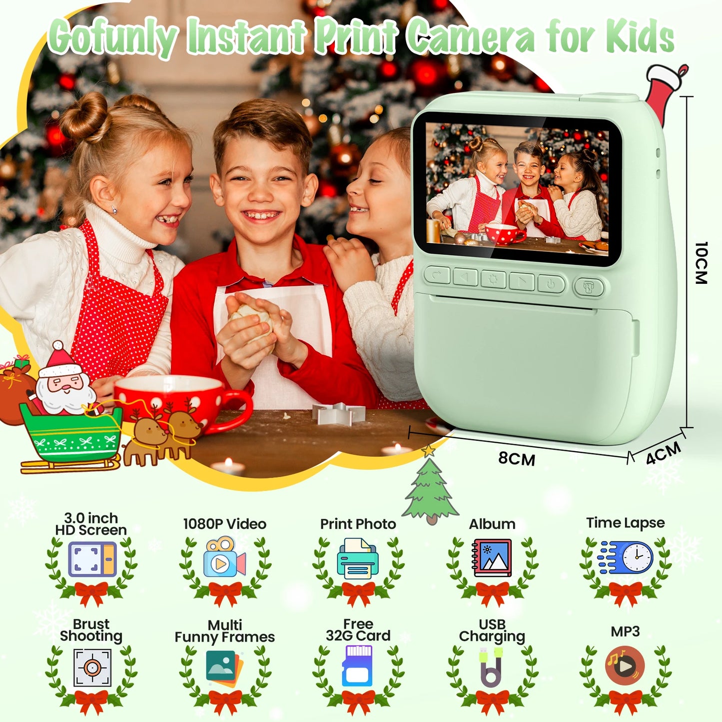 Gofunly 3.0" Kids Camera Instant Print, 1080P Digital Camera for Kids with 3 Rolls of Printer Paper, Kids Camera for 6-12 Years