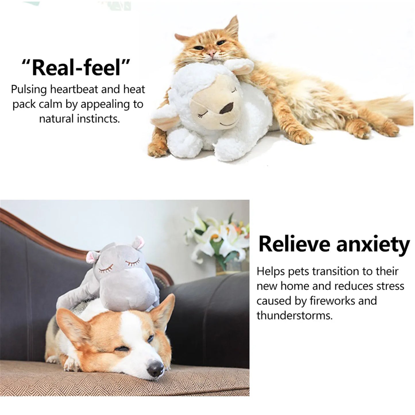 Pet Toy Dogs Plush Toy Comfortable Behavioral Training Aid Toy Heart Beat  Heating Soothing Plush Doll Sleep For Smart Cats Play