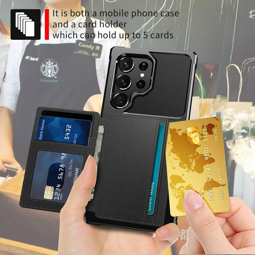 For Samsung Galaxy S25 S24 S23 Ultra S25 Plus Credit Card Case PU Leather Flip Wallet Cover with Photo Holder Hard Back Cover