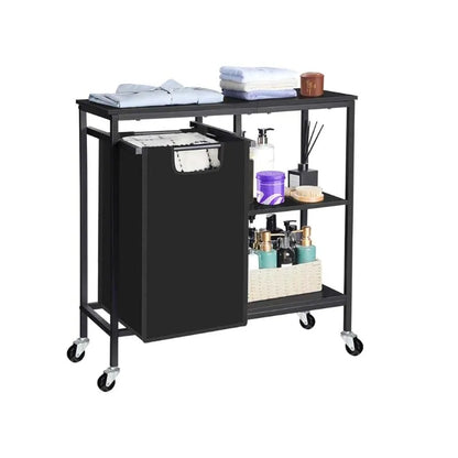 Pull-Out Laundry Basket with Shelf and  three Shelf,Laundry Basket Organizer Section with Removable Laundry Bags for clothes