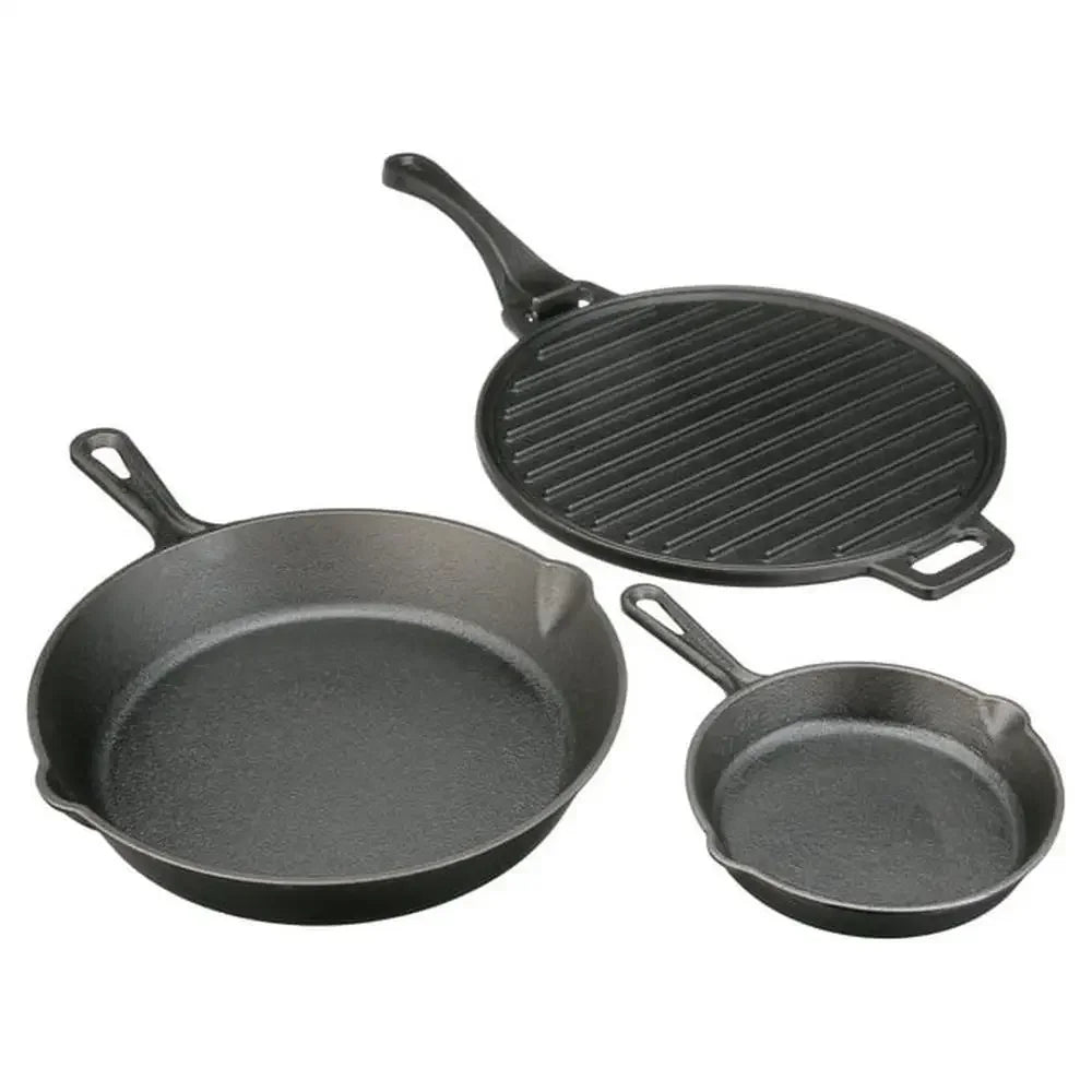 Pre-Seasoned 4-Piece Cast Iron Skillet Set Handles Griddle 6" 10.5" 11" Durable Loop Easy Pour Lip Superior Cooking versatile