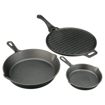 Pre-Seasoned 4-Piece Cast Iron Skillet Set Handles Griddle 6" 10.5" 11" Durable Loop Easy Pour Lip Superior Cooking versatile