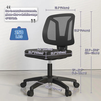 Arml Mid-Ba Small Swivel Adjustable Computer Desk Office Chair Without Armrest With Lumbar Support For Home