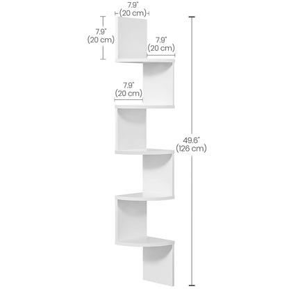 VASAGLE Corner Shelf Wall Mount, 5-Tier Floating Corner Bookshelf, Plant Shelf for Bedroom, Living Room, Bathroom, Home Office