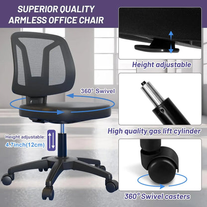 Arml Mid-Ba Small Swivel Adjustable Computer Desk Office Chair Without Armrest With Lumbar Support For Home