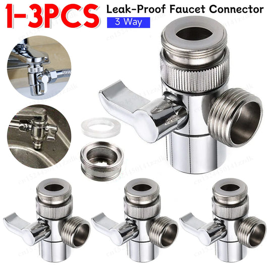 1-3PCS 3 Way Sink Splitter Diverter Valve Leak-Proof Faucet Connector Splitter Copper Faucets Water Separator Easy-to-Install fo