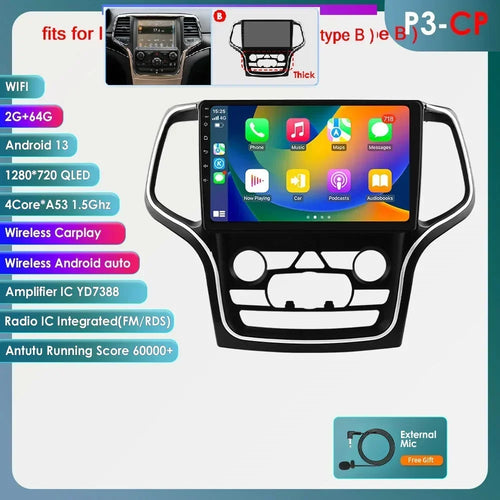 Hizpo 10.1 Carplay 4G 2Din Android 13 Car Radio for Jeep Grand Cherokee WK2 2014 -2022 Multimedia Video Player Autoradio GPS DSP