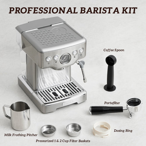 Neretva 15 Bar Espresso Machine with Milk Frother Steam Wand for Cappuccino, Latte, Macchiato, 1450W Professional Coffee Machine
