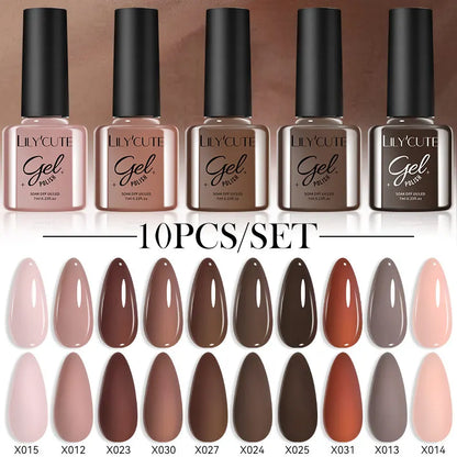 LILYCUTE 10PCS/Set Набір гель-лаків для нігтів Рожевий фіолетовий гель для нігтів Напівперманентний УФ світлодіодний лак Nail Art Design Soak Off Набір гелів для нігтів