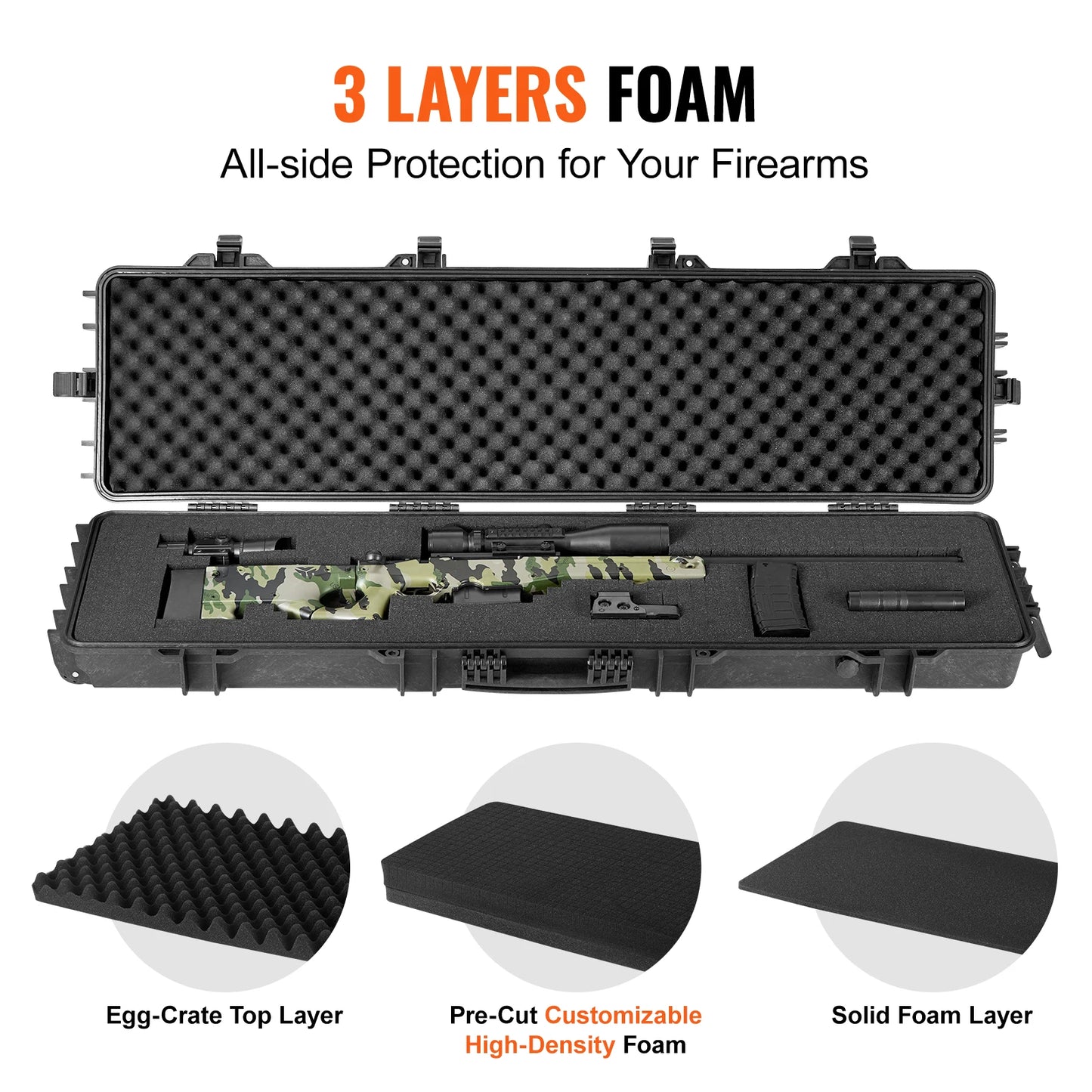 VEVOR Rifle Hard Case Portable Long Gun Storage Hard Suitcase W/ 2 Casters Shockproof & Waterproof Airsoft Rifle Protective Case