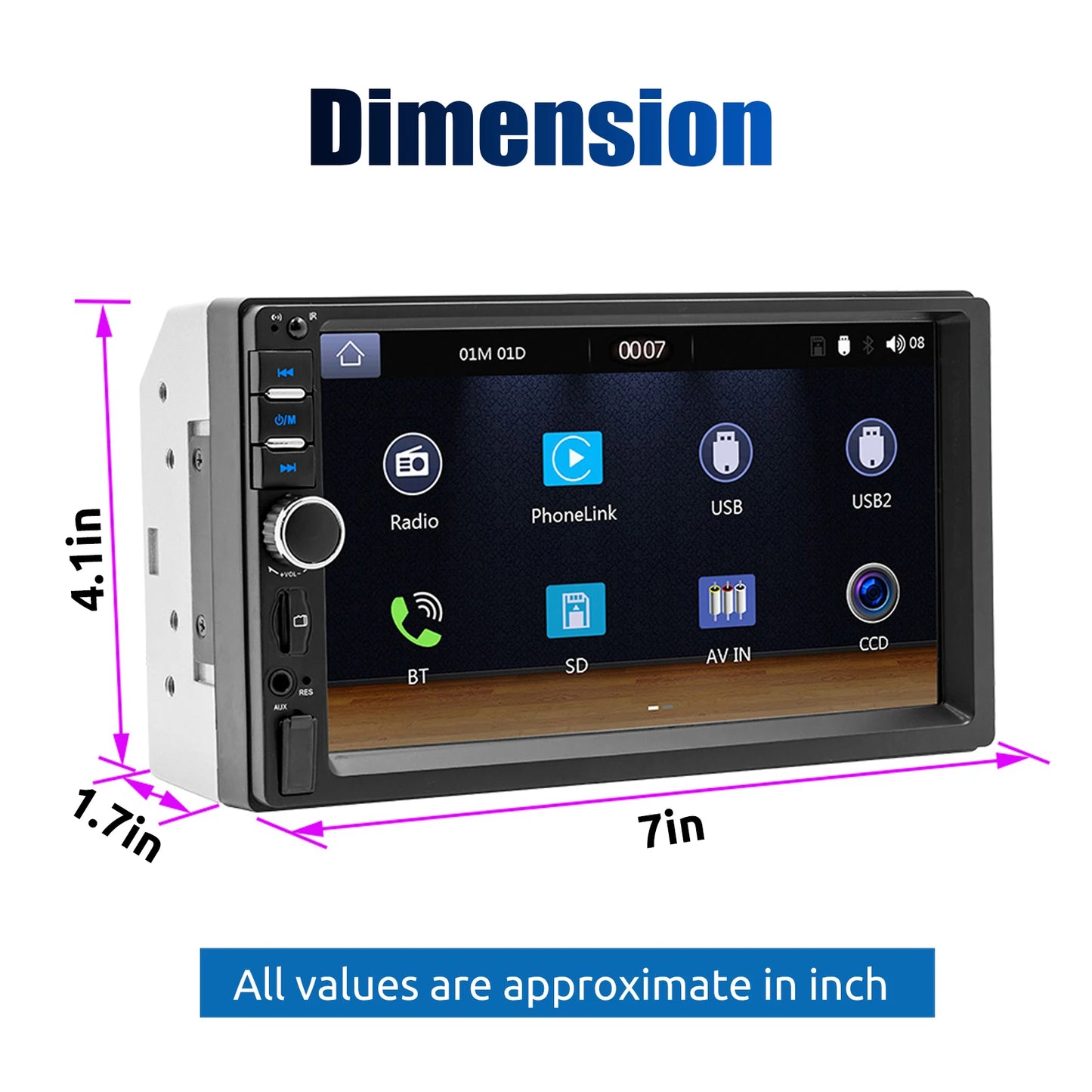 ESSGOO 7 Inch 2 DIN Car Stereo Radio Wired Carplay Android Auto MP5 Player Touch Screen USB/TF CAM AUX FM Bluetooth Head Unit