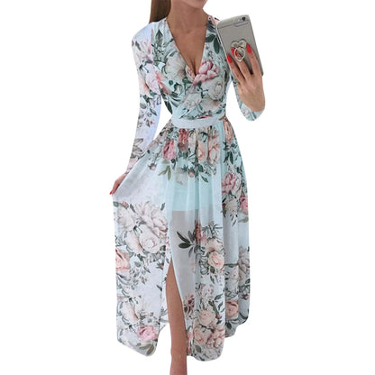 Women floral Chiffon Flower Dress trends new in Ladies Elegant V Neck short Sleeve korean style Summer Dress Female Clothes