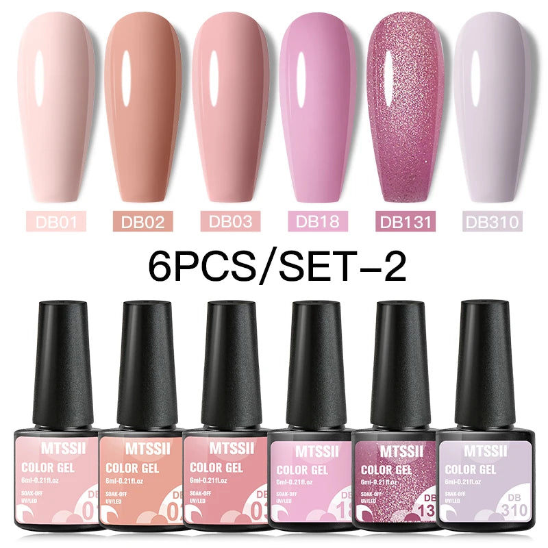 6/8Pcs Spring Pink Color Gel Nail Polish Set Semi Permanent Varnishes Nail Art Design Hybrid Soak Off UV LED Gel Manicure Kit