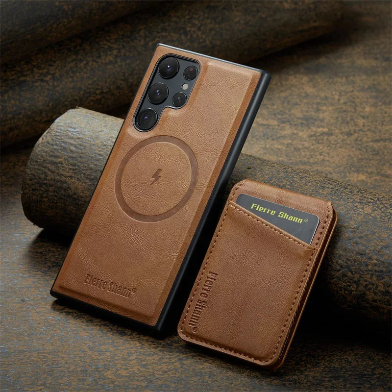 2 In 1 Magsafe Magnetic Leather Flip Phone Case for Samsung S24 S23 S22 Ultra Plus FE Wallet Cover Cards Holder Pocket Cover