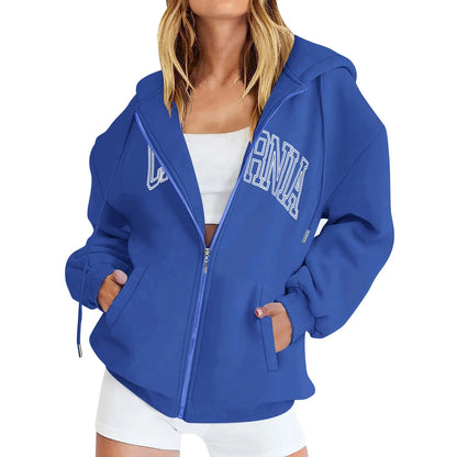 Womens Oversized Zip Up Letter Print Hoodies Sweatshirts Clothes Teen Girl Fall Casual Hoodies Zip Up hoodies Bluza Damska