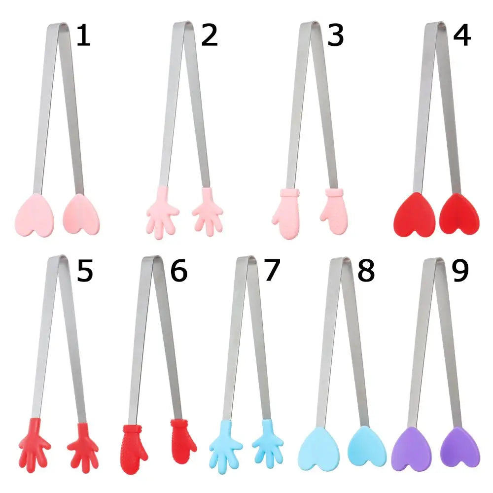 Creative Silicone Stainless Steel Mini Snack Food Tongs Non-slip Handles BBQ Bread Ice Cube Clip Kitchen Accessories BBQ