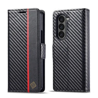PU Carbon Fiber Leather Wallet Phone Case For Samsung Galaxy Z Fold 6 5 4 3 Magnetic Flip Book Holder Cover For Galaxy Z Fold6