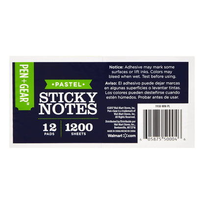 Pen + Gear Pastel Sticky Notes, 12 Pads, 1200 Sheets