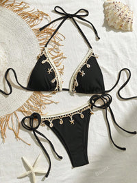 Enigmatic Black with Exquisite Lace, A Seductive Gem Among Bikinis, The Beach's Center of Attention.