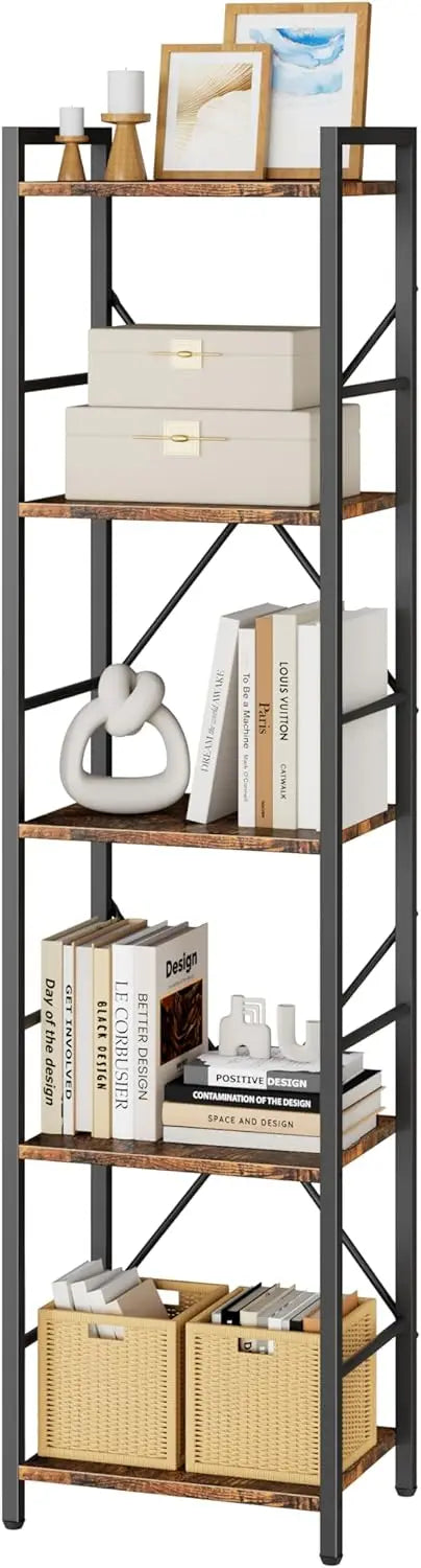 4-Tier Bookshelf, Tall Bookcase with 4 Open Shelves, Metal and Wood Office Book Shelf Bookcase, Standing Storage Organizer Shelf