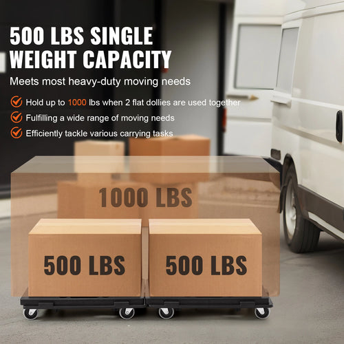 VEVOR 2 Pack Furniture Mover Pallet Trolley 500 lbs Each Count with 4 Wheels Small Flat Dolly Cart for Industrial Machinery