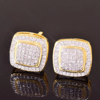 CUC 12MM Square Stud Earring Iced Out Cubic Zirconia Women Screw/Push Men Earrings Hip Hop Jewelry Fashion Gift