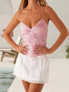 Elegant Lace Halter Neck Tank Top Sleeveless V-neck Backless Floral Blouse for Summer Beach Party Clubwear