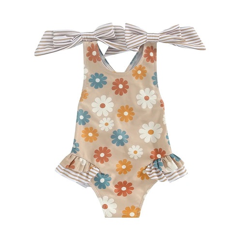 2024-01-17 Lioraitiin Toddler Baby Girl  Swimsuit Floral Romper Baby Beach Swimwear Swimming Ruffle Summer Bathing Suit Sunset