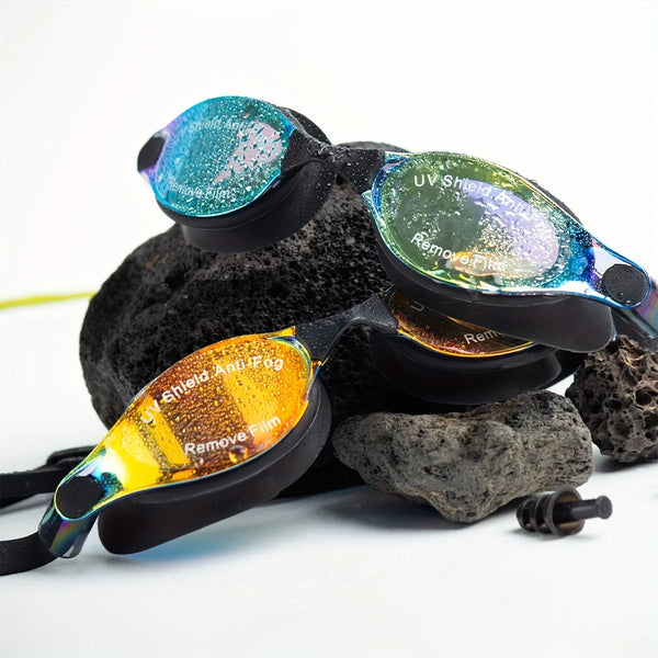 Fashion Swimming Set Goggles Earplugs Nose Clips Swim Cap Anti-Fog UV-Proof Waterproof Unisex Adult Training Essential Swimming