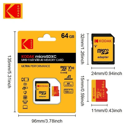Kodak MicroSD Card RED Memory Card 32GB 64GB 128GB 256GB 512GB Class10 TF Flash Card SDXC U3 V30 4K High Speed for Phone