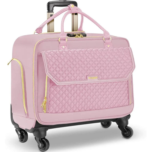Rolling Laptop Bag, Briefcase for Women with 4 Spinner Wheels and Telescopic Extendable Handle, Roller Computer Bag for Work