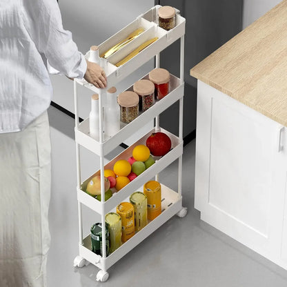 Storage Cart 4 Tier,Bathroom Organizer Rolling Utility, Mobile Shelving Unit Slide Out for Office, Kitchen, Laundry Room