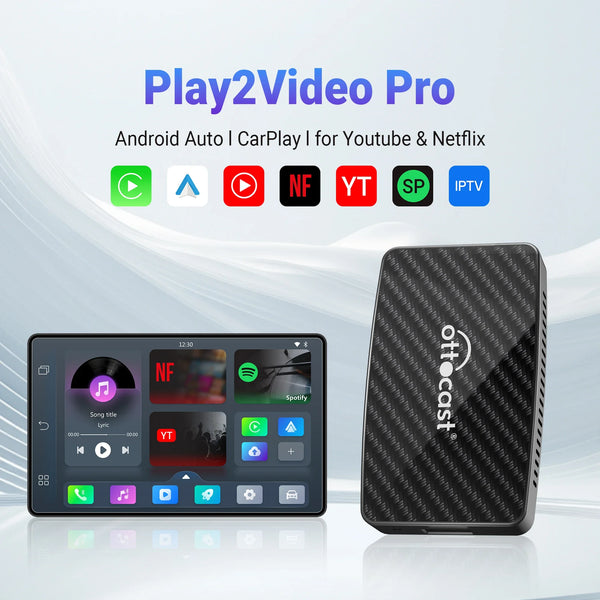 OTTOCAST Play2Video Pro - Wireless CarPlay Android Auto Adapter with Streaming